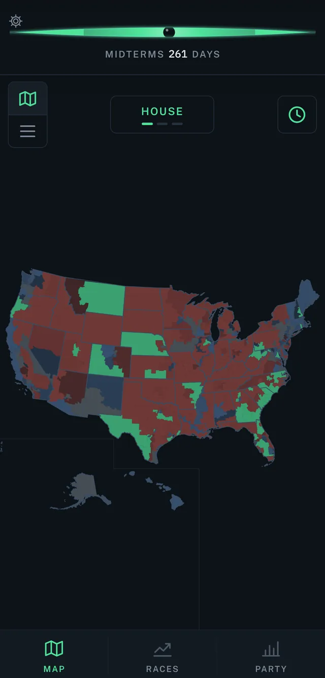 The map of the United States, partly green.