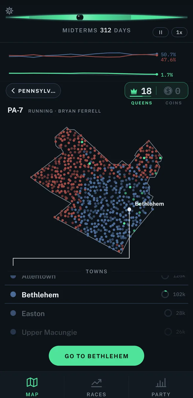A district map with its towns and a poll.